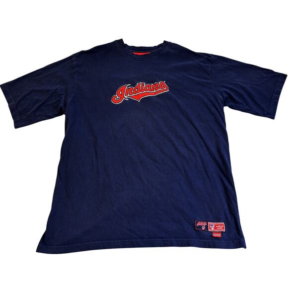 Vtg Cleveland Indians Chief Wahoo Shirt Mens XL Blue MLB Sportswear Baseball - Picture 1 of 9